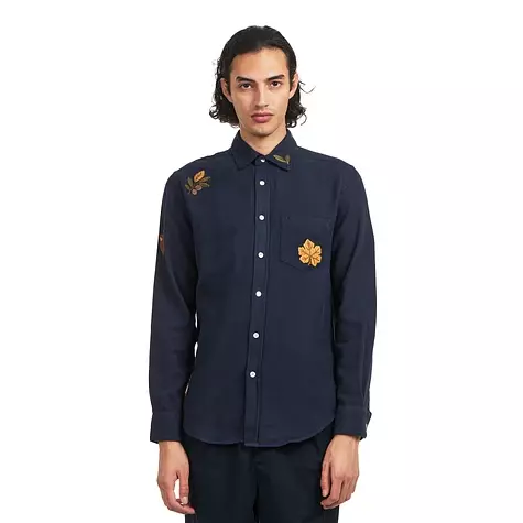 Portuguese Flannel Embroidery Flannell Shirt Navy Herren Hemd blau